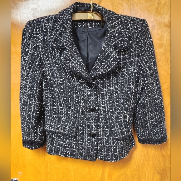 Express Design Studio Tweed Wool Blend 3/4 Sleeve Jacket Blazer 4 - Picture 1 of 9